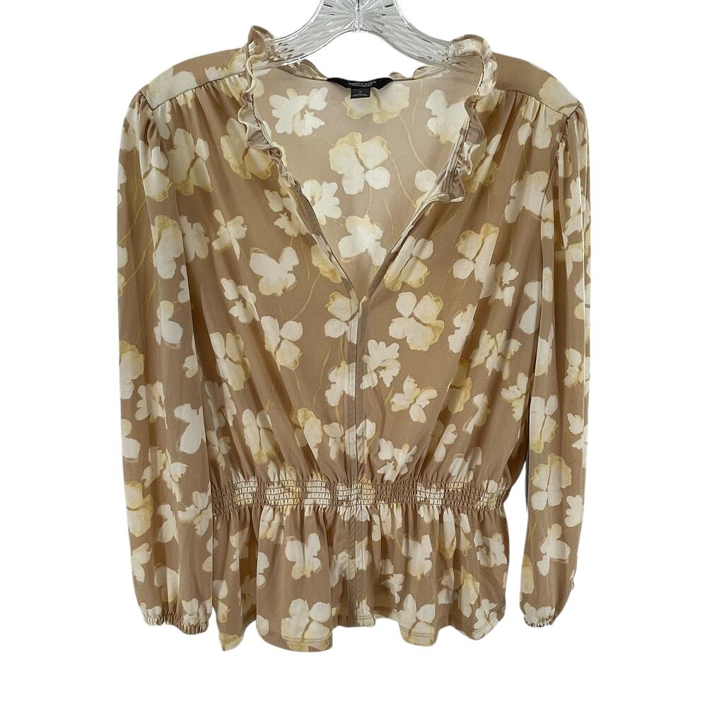 Simply Vera Vera Wang Tan Cream Stretch Knit Floral Elastic Waist Top S NWT - Picture 2 of 10